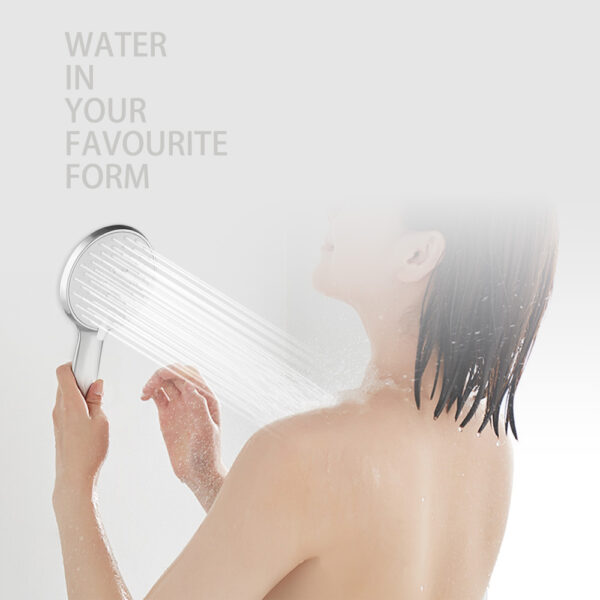 High pressure round hand shower for water conservation.