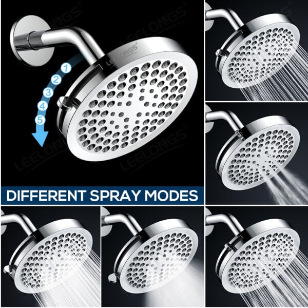 Enhanced high pressure rain showerhead with 5 adjustable spray modes for a luxurious shower experience. Durable stainless steel construction, easy installation, perfect for modern bathrooms.