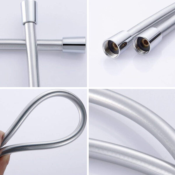 High-quality silver PVC shower hose with anti-twist feature, 1.5 meters long, durable and smooth for easy installation and use. Perfect for modern bathroom upgrades.