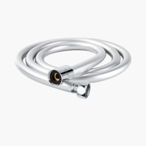 Anti-twist 1.5-meter silver PVC flexible shower hose for modern bathroom fixtures. Durable, lightweight, and easy to install, ideal for enhancing shower experience with high-quality materials.