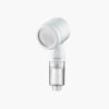 Compact travel hand shower with PP cartridge and filtered water flow, ideal for portable use and maintaining water quality on the go.