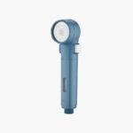 Blue portable travel hand shower head with PP cotton filter, compact design, ideal for travel and outdoor use.