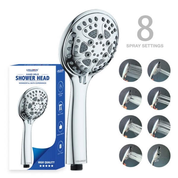 Leelongs high pressure rain shower head with 8 spray settings, ergonomic design, and easy installation for a luxurious shower experience.