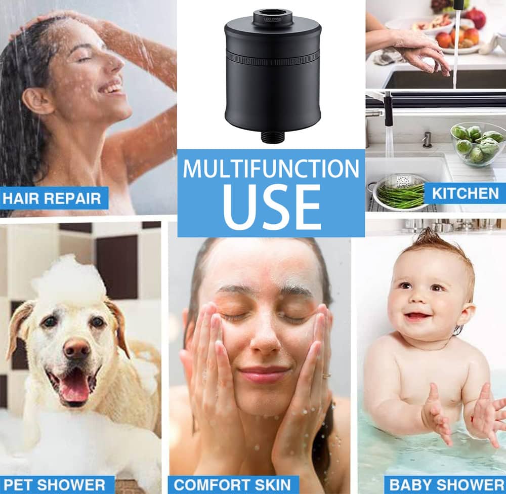 Versatile shower filter suitable for hair, skin, pets, kitchen, and baby care, providing purified water for a healthier lifestyle.