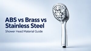 ABS樹脂製、真鍮製、ステンレス鋼製のシャワーヘッドについて、耐久性、価格、最適な使用例を比較します。
